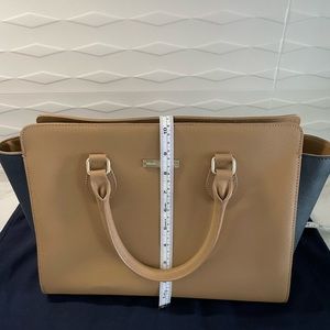 Brooks Brothers Bag & Wallet NWOT beautiful Classy Leather Colorblock Navy/Tan